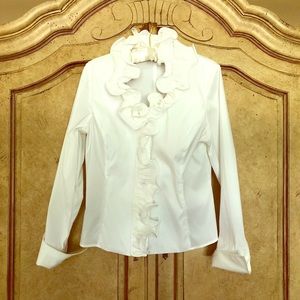 Ruffle Button Front Blouse White
